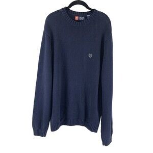 Chaps Ralph Lauren Navy Blue Crewneck Sweater Cotton Pullover Ribbed Mens Large